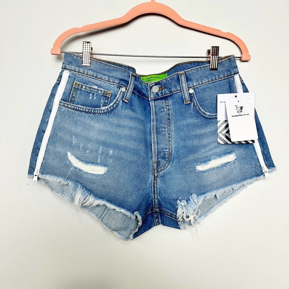 Free People X Sandrine Rose Raw Hem Button Fly Denim Cut Off Shorts White Sz 29